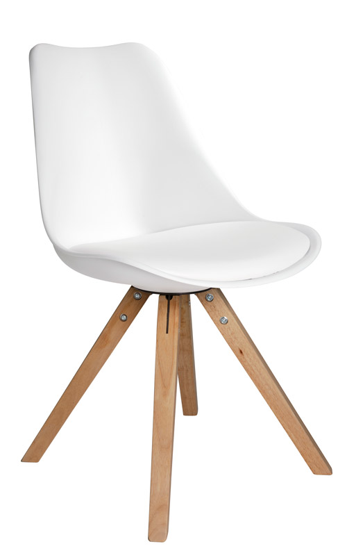 moderner Stuhl in Weiß mit Holzbeinen