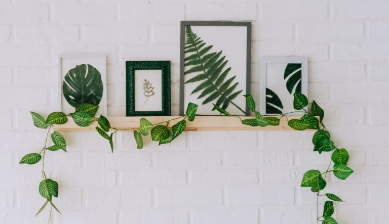 Holz-Wandbord mit Pflanzen