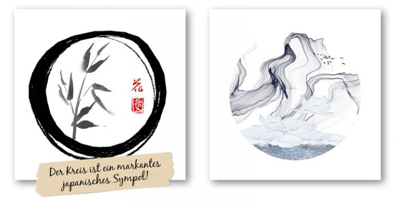 Bilder mit einem Kreis, markantes japanisches Symbol.
