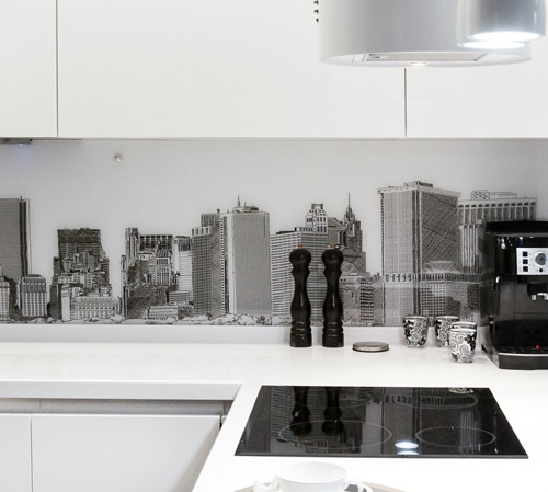 Küchenrückwand Skyline in Schwarz und Weiß