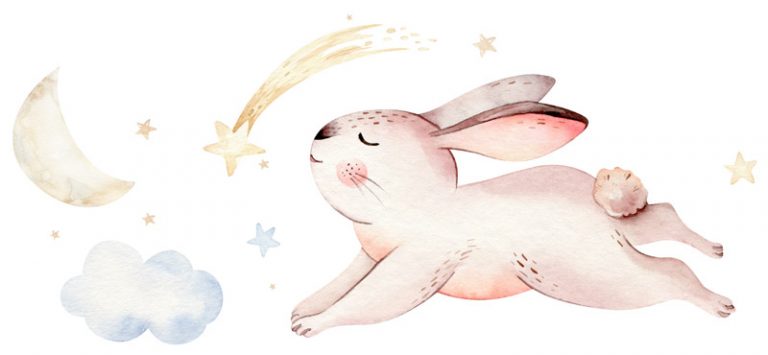 Zeichnung Hase mit Mond und Sternen